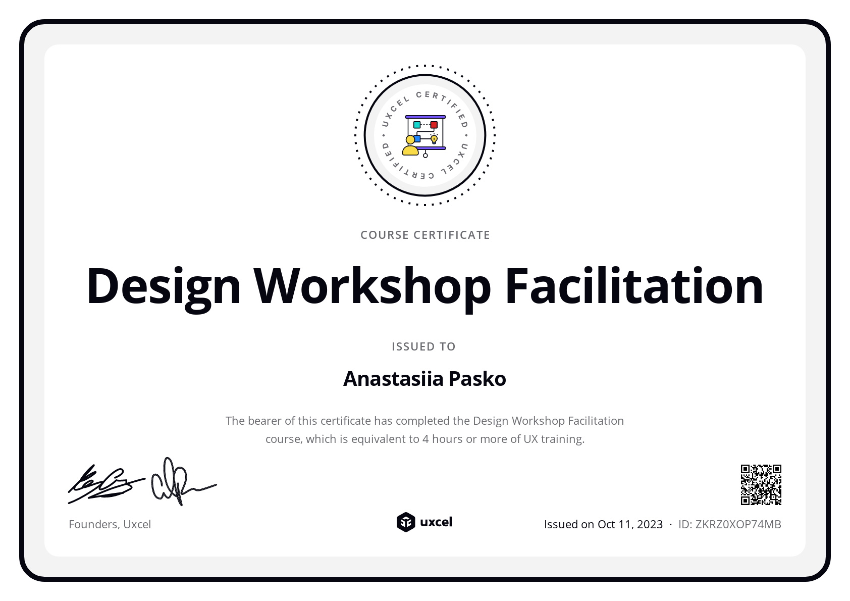 Anastasiia Pasko's certificate